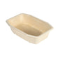 Η ορθογώνια, καφέ επιστρωμένη HMR Fibretray/PE 1-comp 215x148x50 mm από την Duni GmbH από βιώσιμο Bagasse, κατάλληλη για τρόφιμα και απεικονισμένη κενή σε λευκό φόντο. Συσκευασία με 320 τεμάχια.