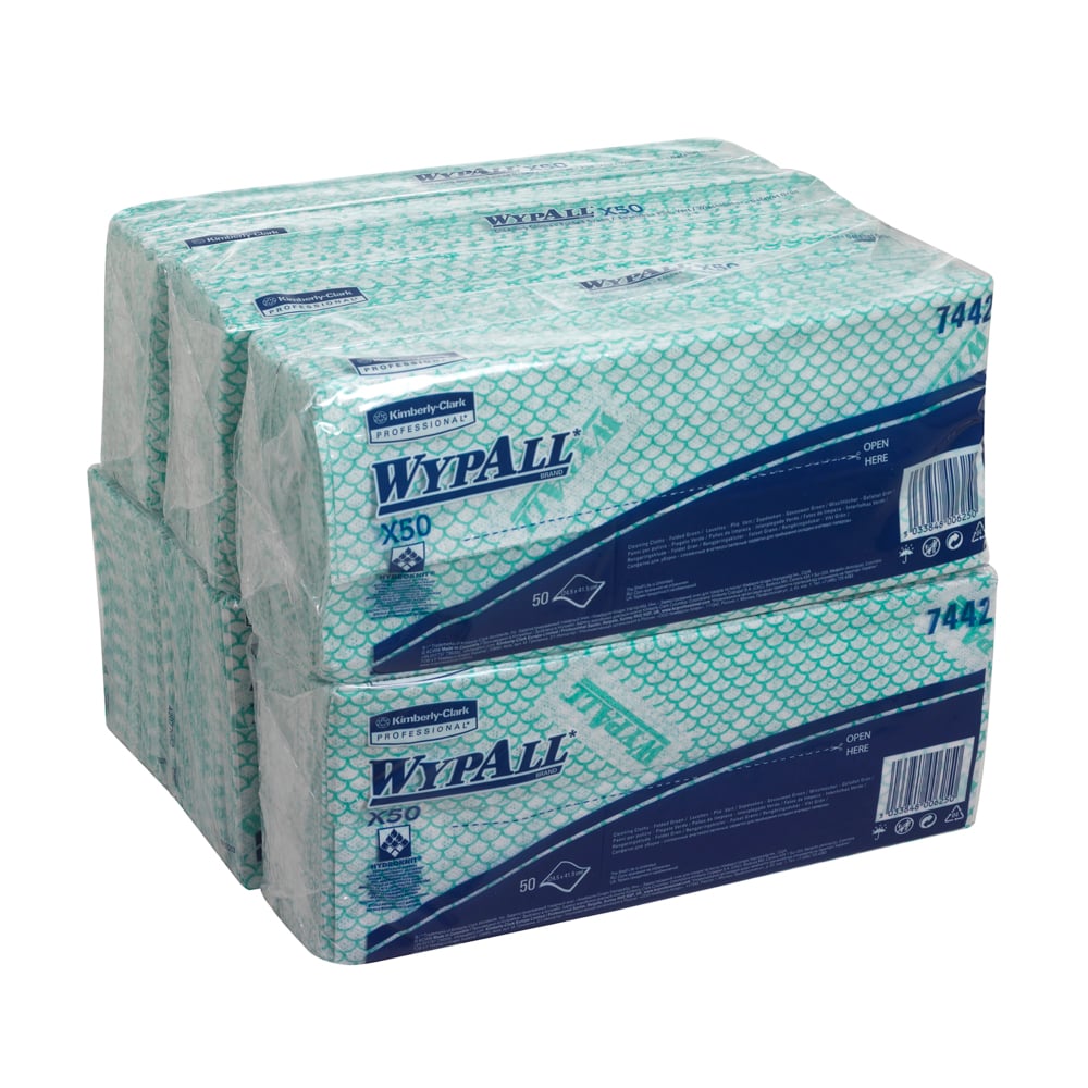 Η WypAll® X50 Critical Clean Interfold σε Πράσινο της Kimberly-Clark GmbH παραδίδεται σε 6 σακούλες από 50 φύλλα η καθεμία (χαρτοκιβώτιο, 6 σακούλες), ιδανική για επαγγελματικό και φιλικό προς το περιβάλλον καθαρισμό.