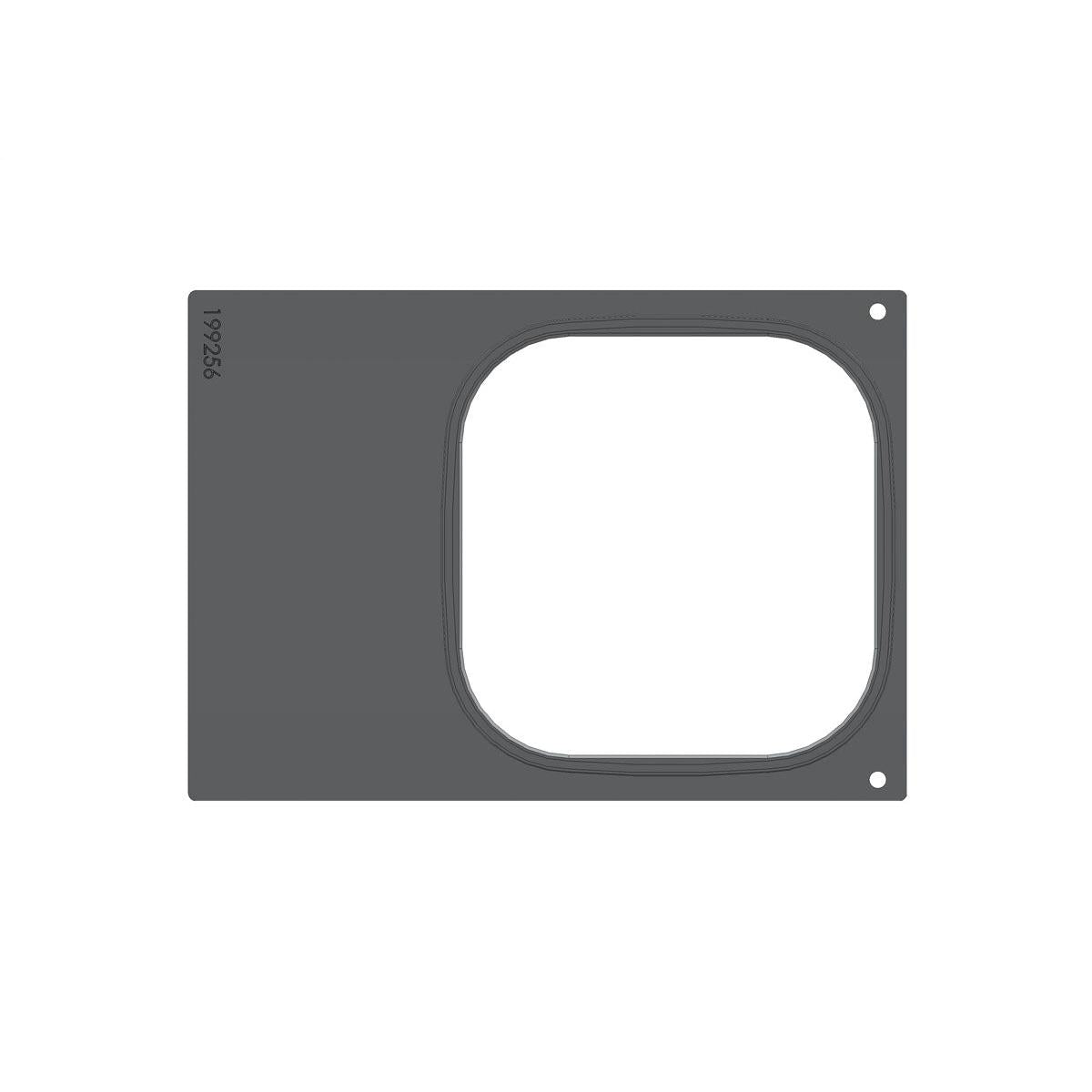 Η ορθογώνια, επίπεδη, σκουρόχρωμη κασέτα DF 10/DF20 για Brick Large (1-χρήση) της Duni GmbH έχει μια μεγάλη, δεξιά στρογγυλεμένη τετράγωνη οπή και δύο μικρές γωνιακές τρύπες· στην αριστερή άκρη είναι τυπωμένο το "199256". Η συσκευασία περιέχει 1 τεμάχιο.