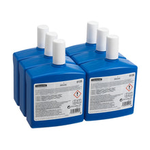 Έξι διαφανείς, ορθογώνιες φιάλες επαναγεμίσματος Kimberly-Clark Professional™ Άρωμα MELODIE 310 ml με λευκά καπάκια είναι ομαδοποιημένες. Κάθε κουτί περιέχει 6 κασέτες, ετικέτες με πληροφορίες προϊόντος και προειδοποιήσεις είναι στραμμένες προς τα έξω. Μάρκα: Kimberly-Clark GmbH.