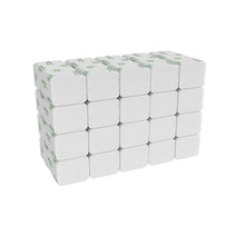 Ein Stapel von 24 weißen Toilettenpapierrollen, ideal zur Kombination mit Kimberly-Clark GmbH Hostess™ NATURA™ Handtücher - C-Falzung, Weiß, M (20 Clips x 140 Blatt) für eine komplette Hygienelösung.