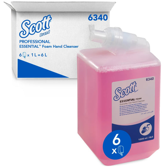 Το αφρώδες σαπούνι Scott® Essential™ για καθημερινή χρήση (1 L, ροζ, φυσίγγιο) της Kimberly-Clark GmbH διατίθεται σε κουτί με 6 φυσίγγια — συνολική ποσότητα αναπλήρωσης 6 λίτρων για την υγιεινή των χεριών σας.