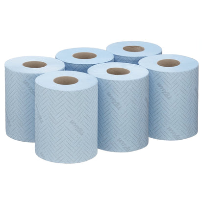 Έξι μπλε ρολά WypAll® Reach™ χαρτί καθαρισμού από την Kimberly-Clark GmbH (6 x 280 φύλλα) προορίζονται για κεντρική λήψη - ιδανικά για υπηρεσίες καθαρισμού ή εφαρμογές λιανικής.
