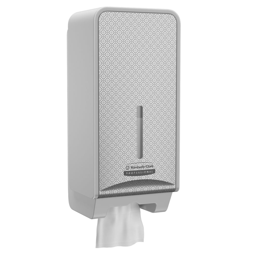 Η επαγγελματική συσκευή διανομής χαρτιού υγείας Kimberly-Clark Professional™ Icon™ (διπλωμένο, 32x14,5x13,8 cm) της Kimberly-Clark GmbH διαθέτει διακοσμημένη μπροστινή όψη, διαφανές παράθυρο και διανέμει μεμονωμένα φύλλα - ιδανικό για κάθε χώρο υγιεινής.