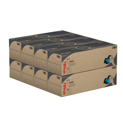 Δύο λευκά κουτιά WypAll® L40 PowerClean Zupfbox της Kimberly-Clark GmbH με 8 κουτιά το καθένα (100 φύλλα ανά κουτί) είναι στοιβαγμένα μπροστά σε λευκό φόντο - ιδανικά για βιομηχανικό καθαρισμό.