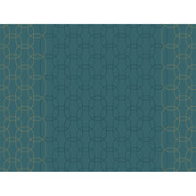 Ein tealfarbener Hintergrund mit überlappenden dünnen goldenen und dunkelblauen geschwungenen Linien erzeugt einen eleganten abstrakten Look. Goldene Deko-Akzente verzieren die Seiten - perfekt für Duni GmbH Papier-Tischsets 30x40 cm mit goldenem Dekor (250 Stück).