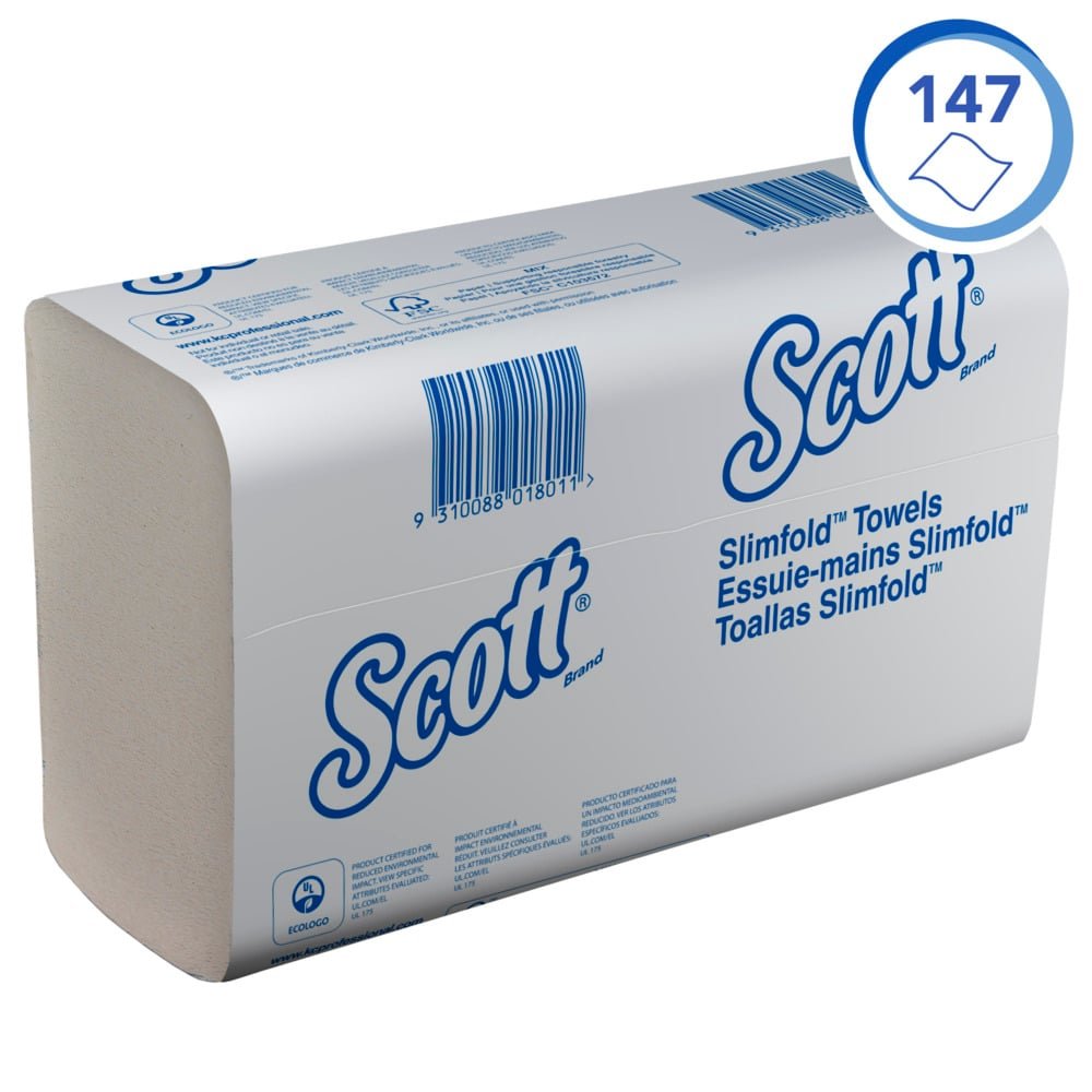 Scott® SLIMFOLD χαρτοπετσέτες από την Kimberly-Clark GmbH, λευκές, 16 κλιπ x 110 φύλλα ανά κουτί, υγιεινά διπλωμένες και ιδανικές για στέγνωμα χεριών - πρακτικά συσκευασμένες για εύκολη χρήση.