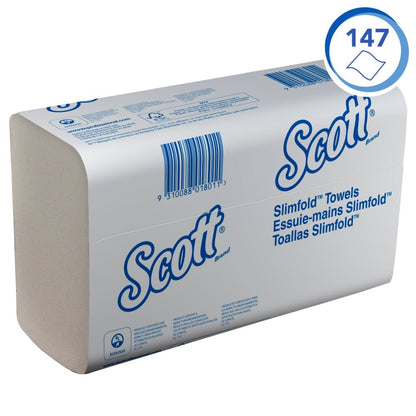 Scott® SLIMFOLD χαρτοπετσέτες από την Kimberly-Clark GmbH, λευκές, 16 κλιπ x 110 φύλλα ανά κουτί, υγιεινά διπλωμένες και ιδανικές για στέγνωμα χεριών - πρακτικά συσκευασμένες για εύκολη χρήση.