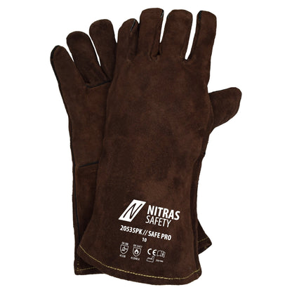 NITRAS SAFE PRO, γάντια συγκόλλησης, καφέ, EN 388, EN 12477 σπαστό δέρμα | Συσκευασία (12 ζεύγη)