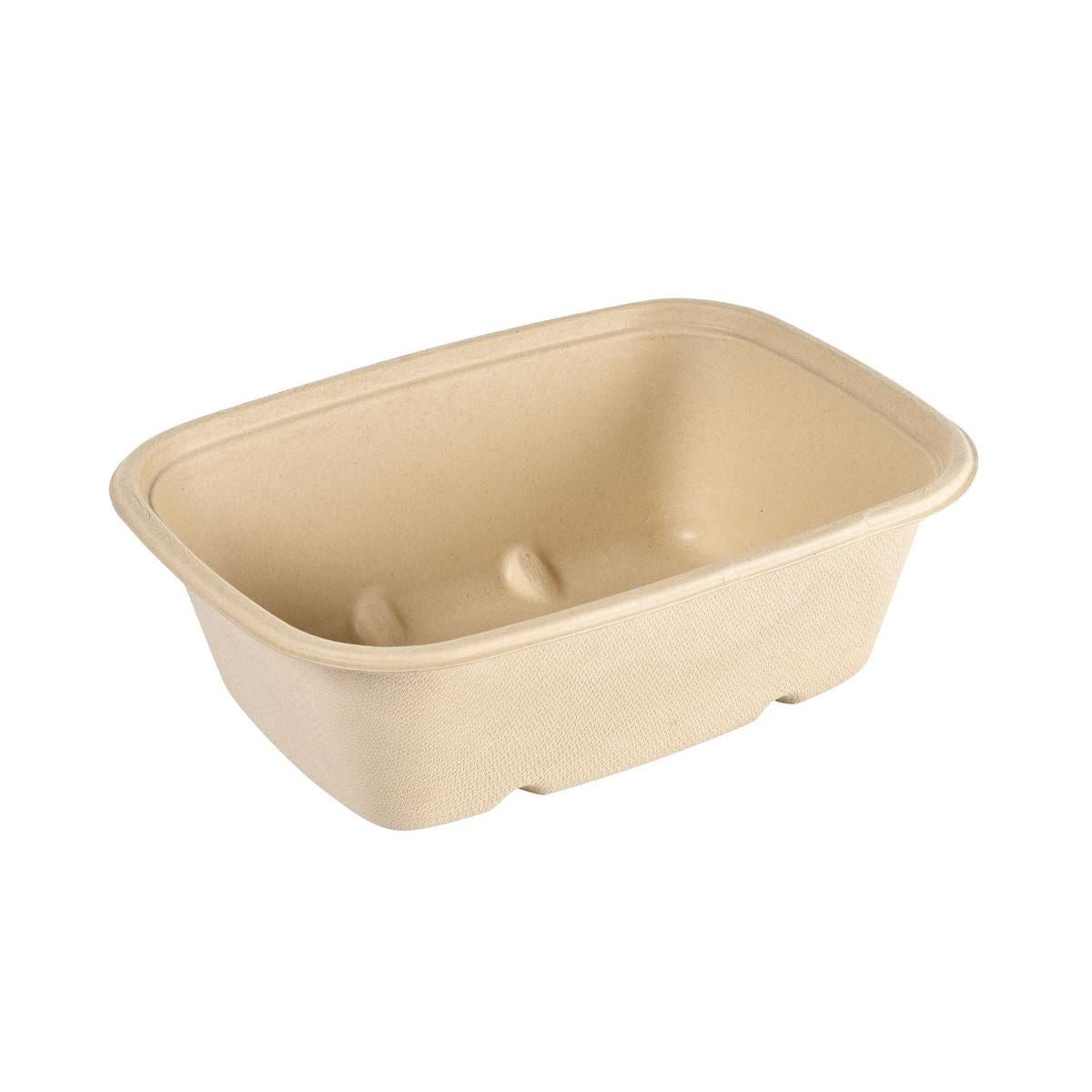 Το Cube Bowl 1200 ml - μη επικαλυμμένο Καφέ Bagasse 214x159x70 από την Duni GmbH είναι ένας ορθογώνιος, καφέ, κομποστοποιήσιμος περιέκτης τροφίμων από μορφοποιημένες ίνες (συσκευασία 40), που απεικονίζεται άδειος σε λευκό φόντο.