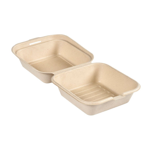 Το Clamshell 475 ml – χωρίς επίστρωση, καφέ, από υπολείμματα ζαχαροκάλαμου, διαστάσεων 155x155x80 της Duni GmbH (συσκευασία 50 τεμαχίων) είναι ένα βιοδιασπώμενο, καφετί δοχείο φαγητού για πακέτο από μορφοποιημένες ίνες – μια φιλική προς το περιβάλλον συσκευασία για τα γεύματά σας.