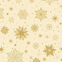 Οι χαρτοπετσέτες Duni GmbH 40x40 4-στρώσεις Klassik Stargazing creme (συσκευασία 50 τεμάχια) δείχνουν χρυσά γεωμετρικά αστερισμούς και νιφάδες χιονιού σε ανοιχτό μπεζ φόντο - ιδανικό για να προσθέσετε εορταστική κομψότητα σε κάθε γιορτή.