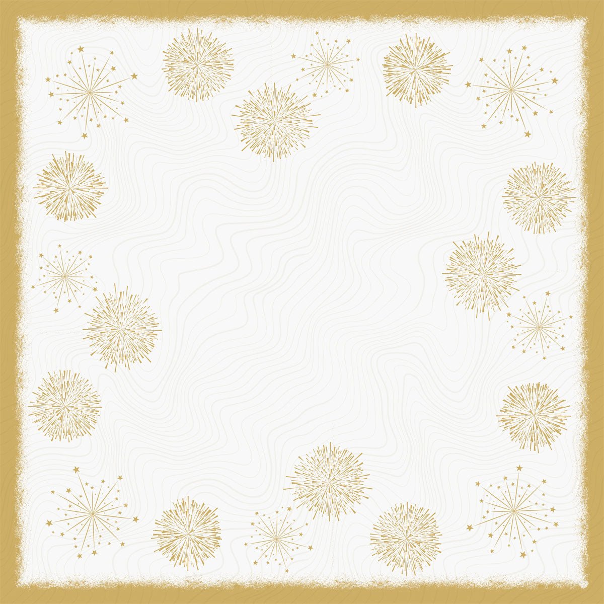 Η βιολογική μεσαία πετσέτα Dunicel 84x84cm Sparkly white από την Duni GmbH έχει ένα τετράγωνο λευκό υπόβαθρο με μια δομημένη χρυσή άκρη και μοτίβα αστεριών στις άκρες καθώς και κυματιστές γραμμές στο κέντρο - ιδανική για μια φιλική προς το περιβάλλον διακόσμηση τραπεζιού. Συσκευασία (20 τεμάχια).