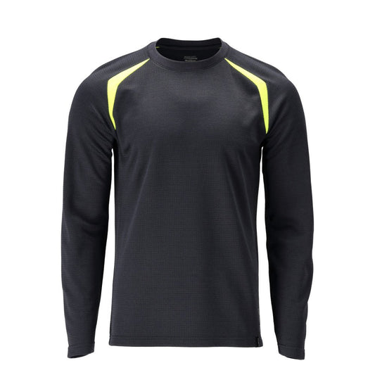 T-shirt, μακρυμάνικο, μοντέρνα εφαρμογή T-shirt Multisafe, μαύρο μπλε/hi-vis κίτρινο