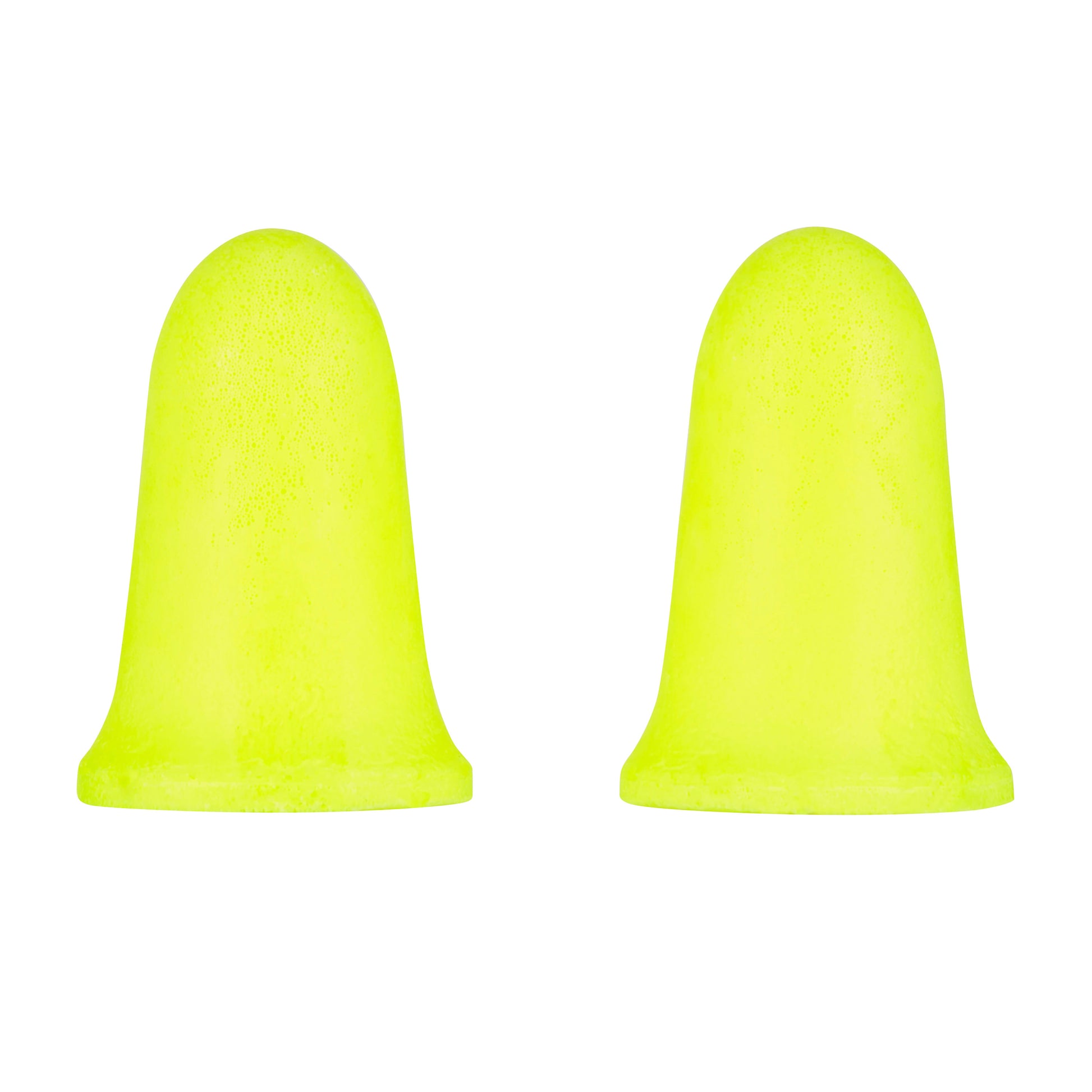 Zwei gelbe 3M™ Gehörschutzstöpsel E-A-Rsoft™ FX™ von 3M Deutschland GmbH aus weichem Polyurethanschaum stehen aufrecht vor weißem Hintergrund - mit SNR-Wert 37 dB bieten sie effektiven Schutz in lauter Umgebung.