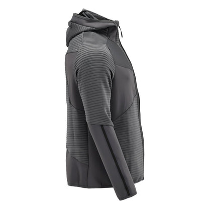Πουλόβερ φλις, κουκούλα, μπουφάν microfleece με φερμουάρ, γκρι ανθρακί