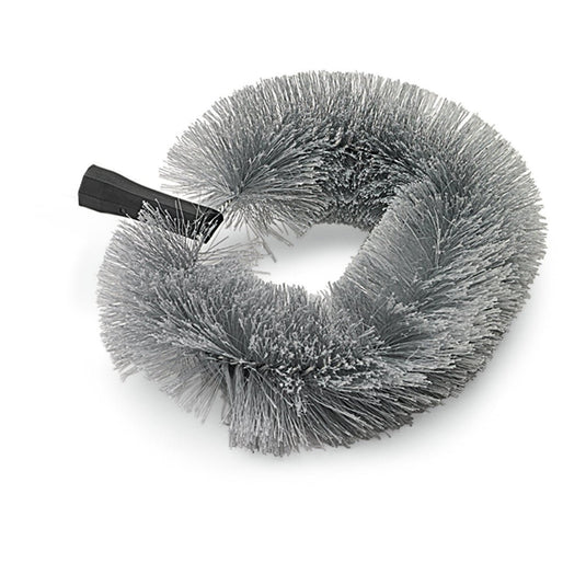 Η Nölle Profi Brush Ersatzkopf Staubbiene oval, 25 cm Synthetik-Bürste από την Nölle Profi Brush Bürsten- & Pinseltechnik e.K. έχει πυκνές γκρίζες τρίχες και μαύρη λαβή, απεικονίζεται σε λευκό φόντο.