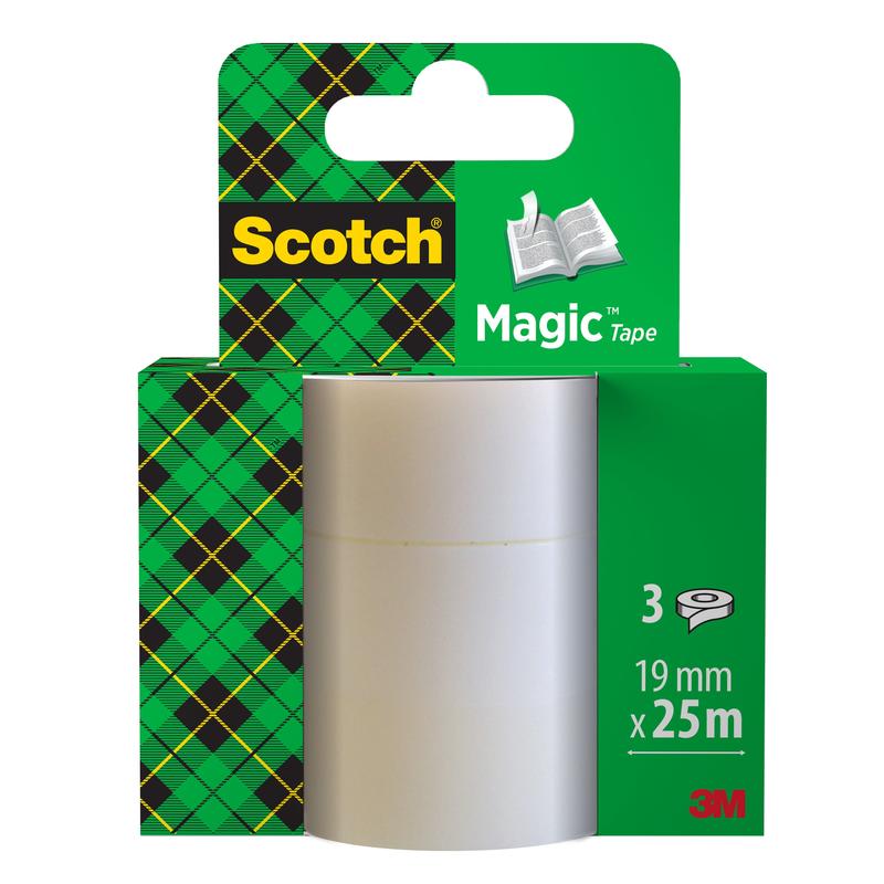 Η 3M Deutschland GmbH προσφέρει το Scotch® Magic™ Αόρατη Ταινία 8-1925R3 ως αναπλήρωση με τρεις ρολά των 19 mm x 25 m σε πράσινο καρό σχέδιο και εμφανές branding στη συσκευασία.