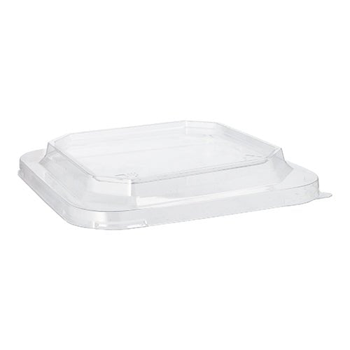 Το καπάκι Starpak 25 για lunchboxes PET ορθογώνιο διαφανές, ένα διάφανο ορθογώνιο καπάκι με ανάγλυφο κέντρο και γωνιακές πλευρές από την Starpak, εμφανίζεται σε λευκό φόντο.