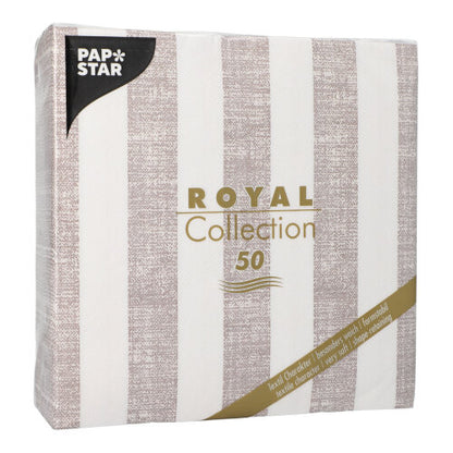 Μια συσκευασία PAPSTAR 50 πετσέτες "ROYAL Collection" 1/4-πτυχές 40 x 40 cm mocca από την PAPSTAR GmbH περιέχει 50 πετσέτες σε σχέδιο mocca, στην μπροστινή πλευρά των οποίων είναι τυπωμένο το όνομα του προϊόντος και ο αριθμός των τεμαχίων σε χρυσό.