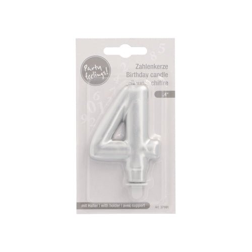 Το κερί αριθμών PAPSTAR GmbH με βάση 7 εκ. "ασημί" είναι συσκευασμένο σε διαφανή πλαστική συσκευασία με λευκό φόντο, που δείχνει κείμενα στα Γερμανικά, Γαλλικά και Αγγλικά.