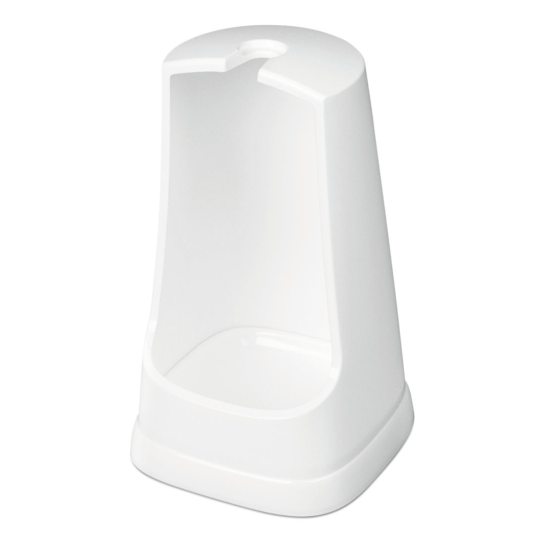 Μια λευκή πλαστική βάση με ανοιχτή μπροστινή πλευρά και τρύπα στην κορυφή για την αποθήκευση της βούρτσας τουαλέτας Nölle Profi Brush με στρογγυλή κεφαλή 38 cm (PPN-τρίχες), από την Nölle Profi Brush Bürsten- & Pinseltechnik e.K., ή παρόμοιο εξοπλισμό.