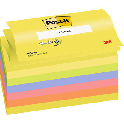 Μια στοίβα από Post-it® Super Sticky Z-Notes Promotion (76x127 mm, 100 φύλλα/μπλοκ, 6 μπλοκ, διάφορα νέον χρώματα) από την 3M Deutschland GmbH - ιδανικό για το γραφείο. Με πιστοποίηση PEFC (SGSCH-PEFC-COC-110078).