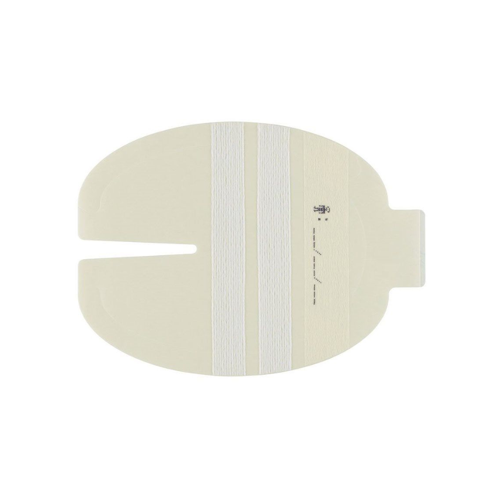 Ένα μπεζ επίθεμα, που ταιριάζει γύρω από μια ιατρική συσκευή ή περιοχή χειρουργικής επέμβασης, είναι εξοπλισμένο με μια κεντρική σχισμή και δύο κάθετες λευκές λωρίδες. Συγκρίσιμο με το 3M™ Tegaderm™ I.V. επίθεμα στερέωσης με ενίσχυση από ύφασμα και ταινίες στερέωσης από την 3M Healthcare Germany GmbH, διαθέτει μια γλωττίδα για εύκολη τοποθέτηση ή αφαίρεση.