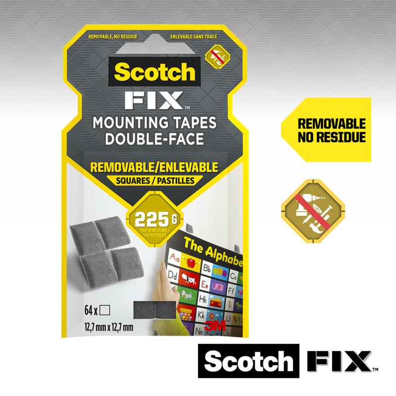 Αφαιρούμενα τετράγωνα στήριξης Scotch-FIX™ 108-ST64-P από την 3M Deutschland GmbH: 64 τεμάχια (12,7 mm x 12,7 mm), κρατούν έως 225 g, ιδανικά για προσωρινή στερέωση και αφαίρεση χωρίς υπολείμματα.