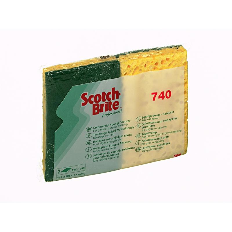 Scotch-Brite™ Cellulose Sponge 740, Πράσινο/Μπεζ, 131mm x 88mm, 10/συσκευασία, 24συσκευασία/θήκη, 240τμχ/θήκη | Συσκευασία (10 τεμάχια)
