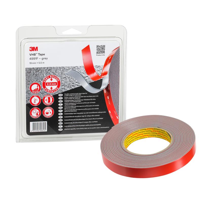 Αυτοκόλλητη ταινία 3M™ VHB™ 4991F, Γκρι, 19 mm x 5,5 m, 2,3 mm, μεμονωμένα τυλιγμένα | Συσκευασία (1 ρολό)