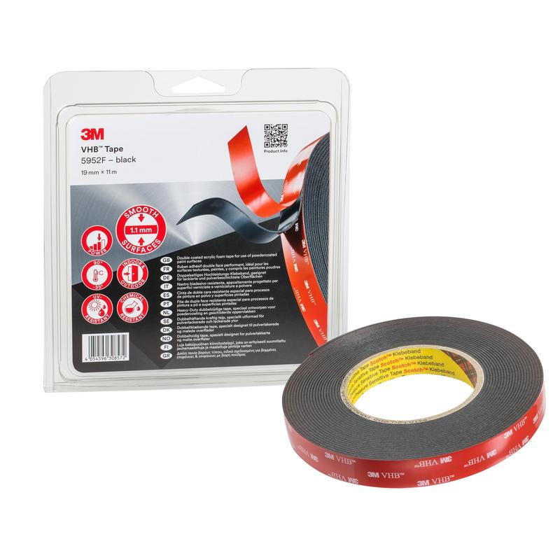 3M™ VHB™ Αυτοκόλλητη ταινία 5952F, Μαύρο, 19mm x 11m, 1,1mm | Συσκευασία (1 ρολό)