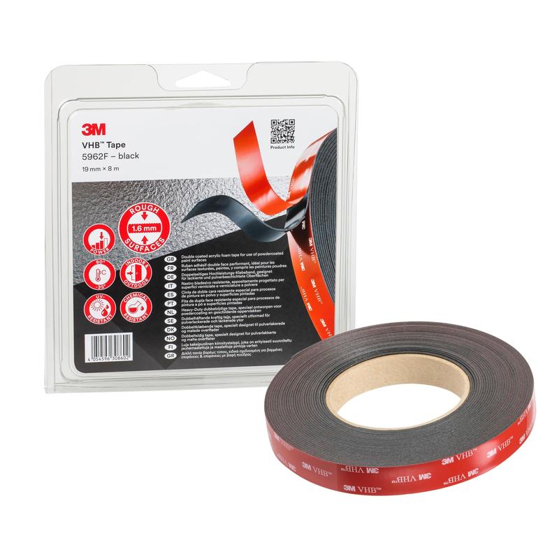 3M™ VHB™ Tape 5962F, Μαύρο, 19mm x 8m, 1,6mm, Μεμονωμένα τυλιγμένα | Συσκευασία (1 ρολό)