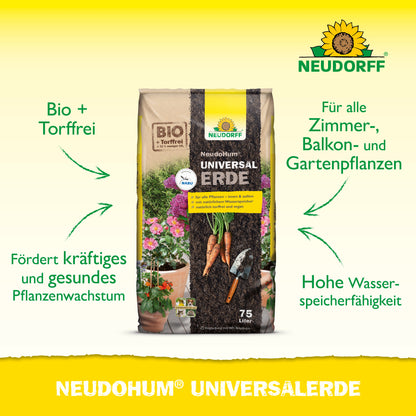 Eine Tüte mit Text, wie die Neudorff Shop NeudoHum UniversalErde Tüte, ist zur einfachen Identifizierung beschriftet.