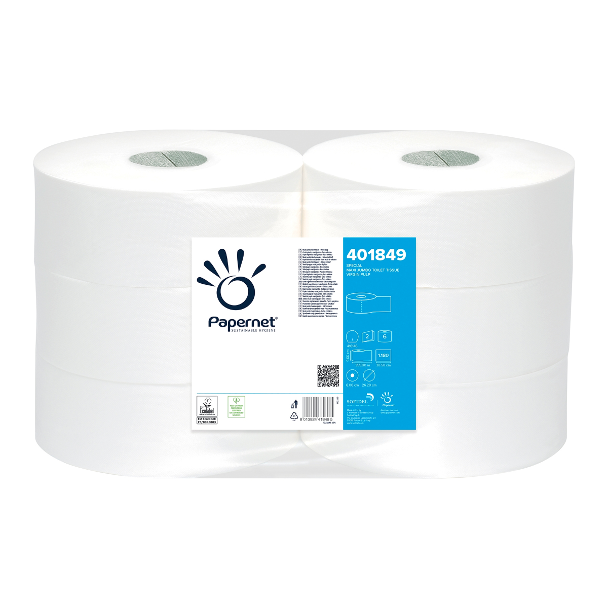 Papernet Maxi, 2 lg πολτός, 360m, Ø ρολό 26,20cm, 1180 φύλλα. SPECIAL White ECO | Χαρτοκιβώτιο (1 συσκευασία)