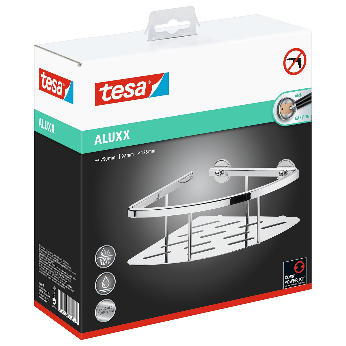 tesa ALUXX Eckablage Dusche, einstöckig, Aluminium, verchromt, Klebelösung