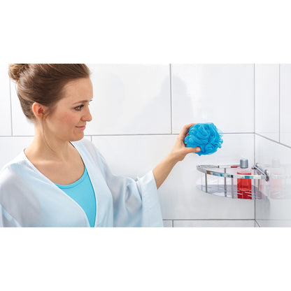tesa ALUXX Eckablage Dusche, einstöckig, Aluminium, verchromt, Klebelösung – Anwendung