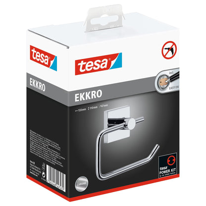tesa EKKRO Toilettenpapierhalter, verchromt, inkl. Klebelösung, ohne Deckel