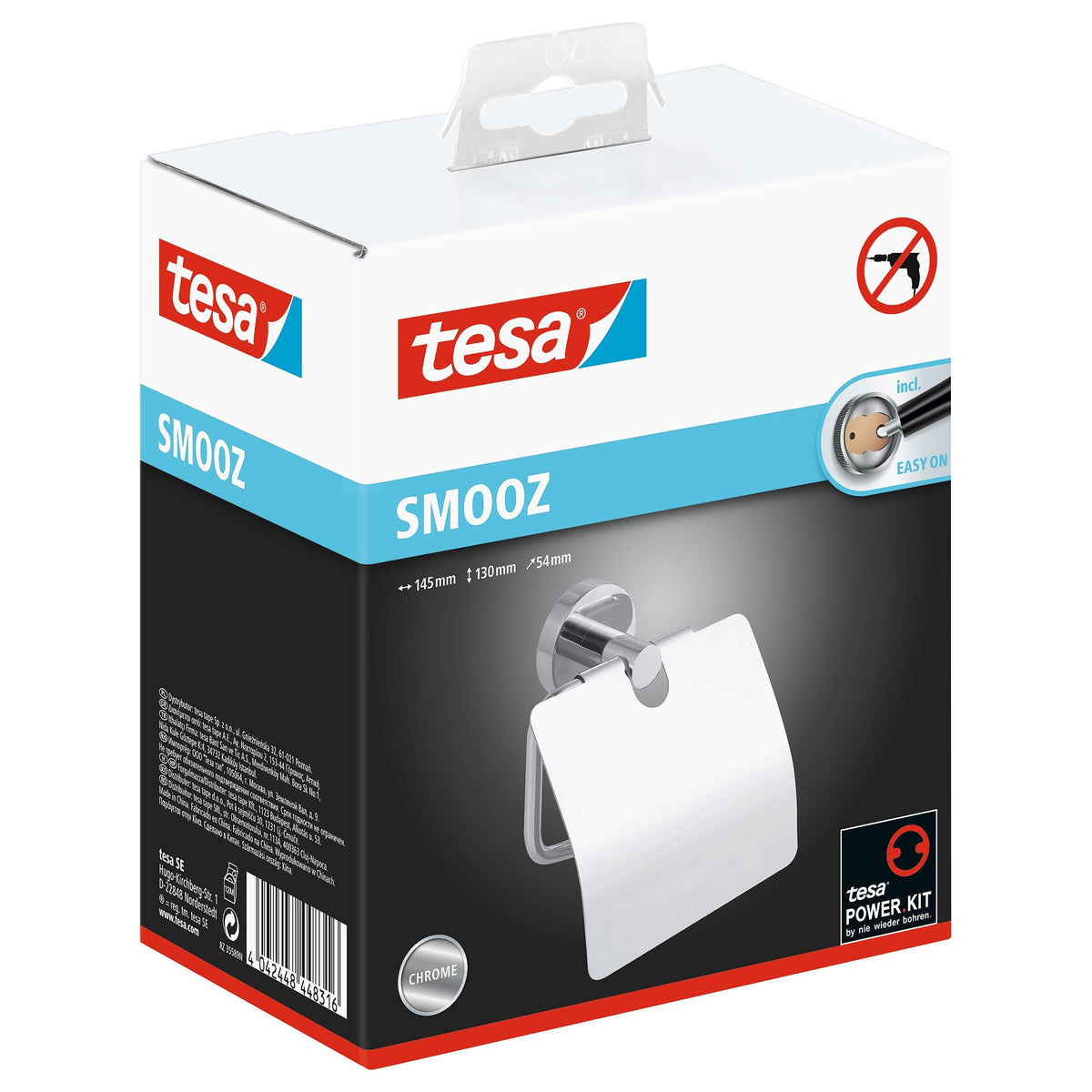 tesa SMOOZ WC-Papierrollenhalter mit Deckel, inkl. Klebelösung