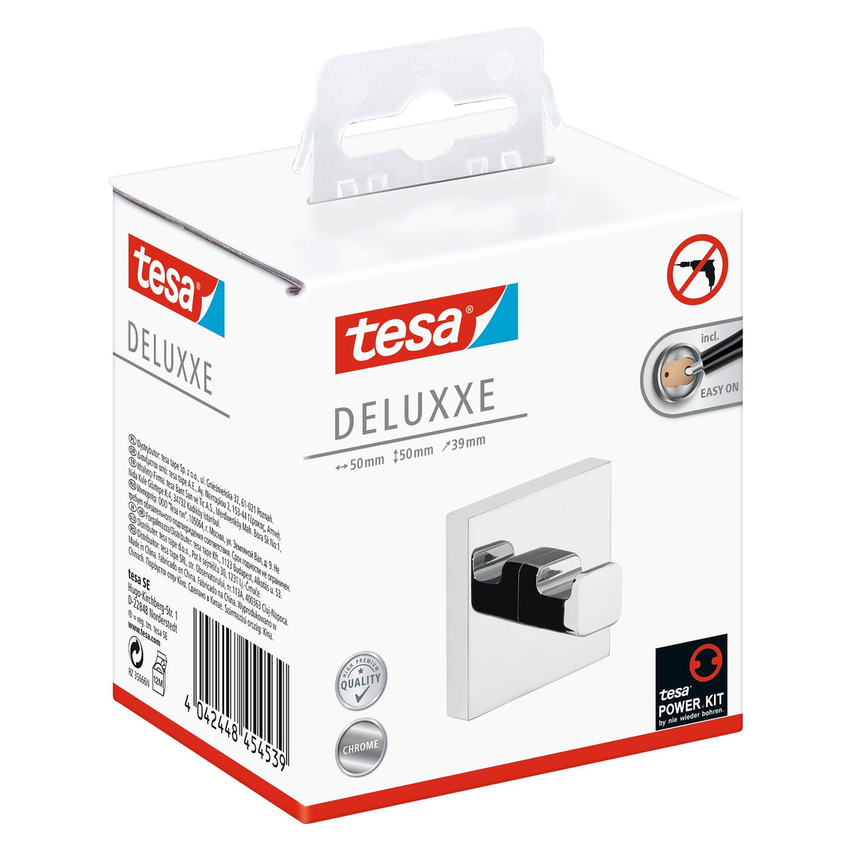 tesa DELUXXE Handtuchhaken, Metall, verchromt, inkl. Klebelösung
