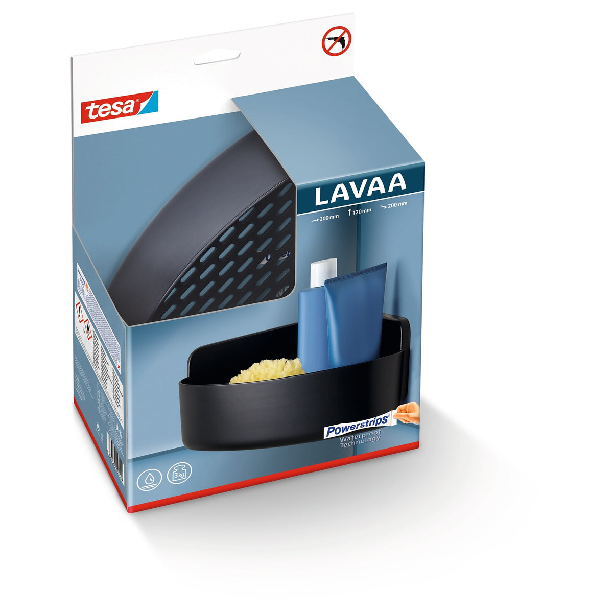 tesa LAVAA Eck-Duschkorb, mattschwarz, elegant, praktisch, platzsparend, weiß