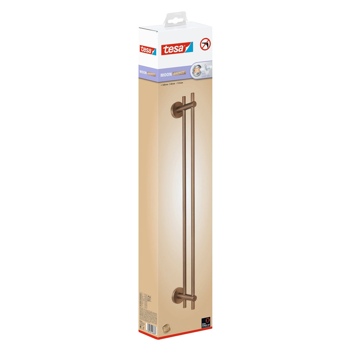 tesa MOON Bronze Doppelter Handtuchhalter, selbstklebend, Metall PVD-beschichtet