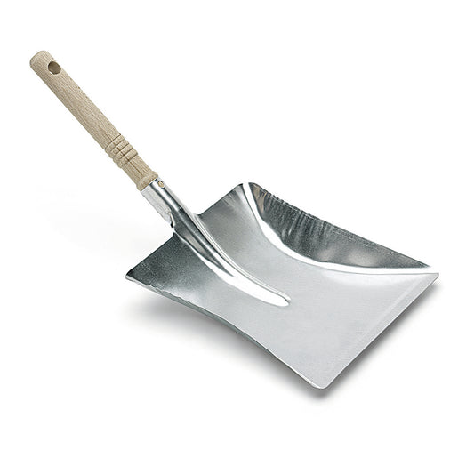 Die Nölle Profi Brush Kehrschaufel Metall verzinkt mit Holzgriff (44x22 cm), von Nölle Profi Brush Bürsten- & Pinseltechnik e.K., ist auf weißem Untergrund abgebildet - perfekt für die professionelle Reinigung.