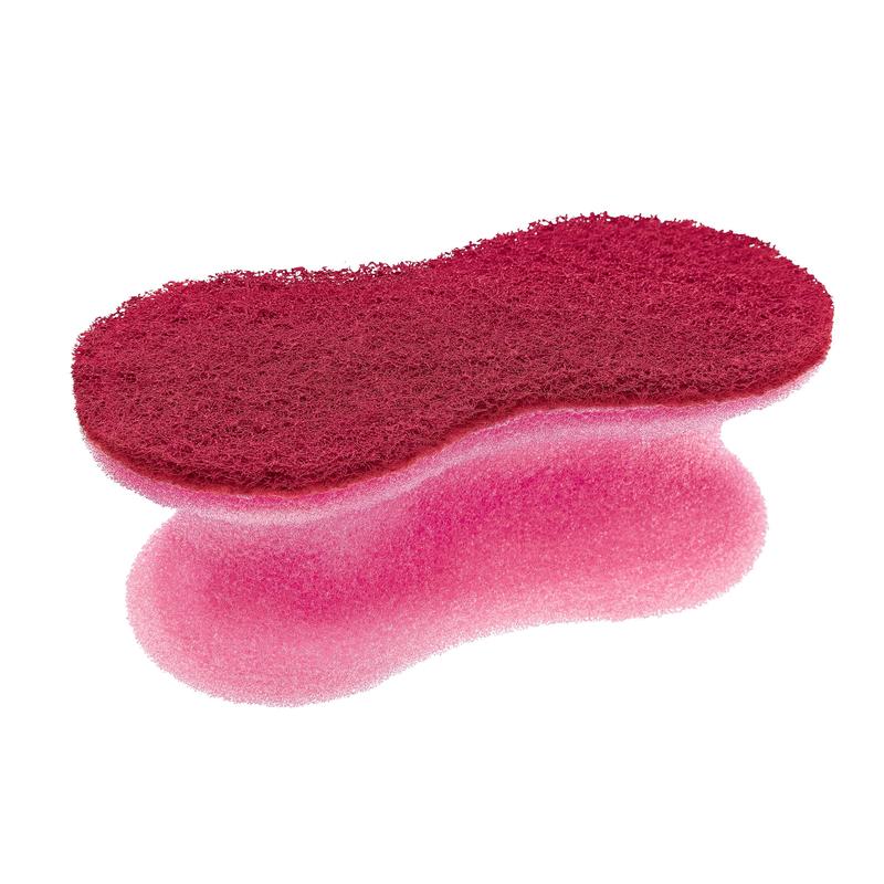 Το Scotch-Brite® Delicate Color Comfort μη γρατζουνιστικό σφουγγάρι καθαρισμού (2 τεμάχια ανά συσκευασία) από την 3M Deutschland GmbH προσφέρει μια δομημένη πλευρά για τρίψιμο και μια μαλακή πλευρά σφουγγαριού - ιδανικό για ευαίσθητες επιφάνειες, απομονωμένο σε λευκό φόντο.