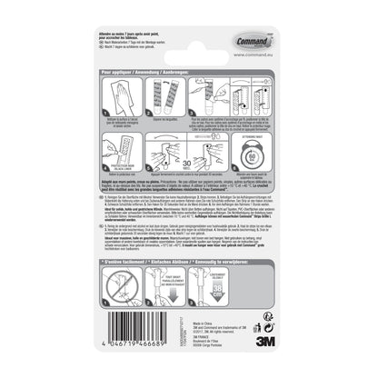 Die Rückseite einer Command™ Universal-Klebenagel 17047-Verpackung der 3M Deutschland GmbH zeigt eine bebilderte Schritt-für-Schritt-Anleitung zur rückstandsfreien Befestigung ohne Bohren, Sicherheitshinweise, Produktdetails, Barcode und mehrsprachigen Text.