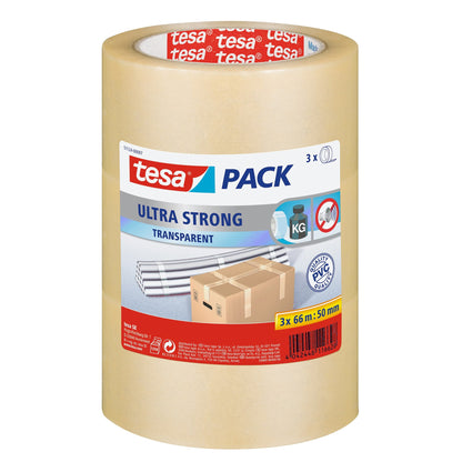 tesapack Ultra Strong Packband transparent, 66 m x 50 mm