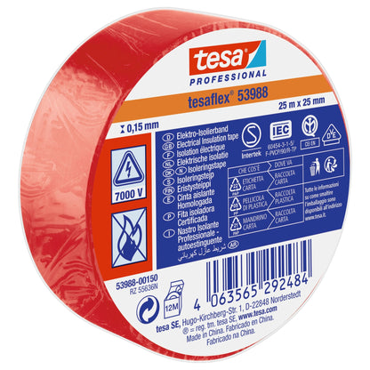 tesa Professional 53988 Isolierband 7000V rot, 25 m x 25 mm