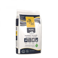 Ein weiß-gelber 25-kg-Sack mit der Aufschrift "Salztabletten" für die Wasserenthärtung ist mit mehrsprachigem Text, industriellen Anwendungssymbolen und der Marke "Diversey Deutschland GmbH & Co. OHG" am Boden.