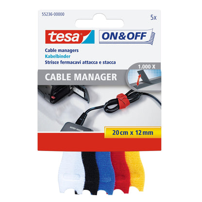 tesa On & Off Klett-Kabelbinder, transparent