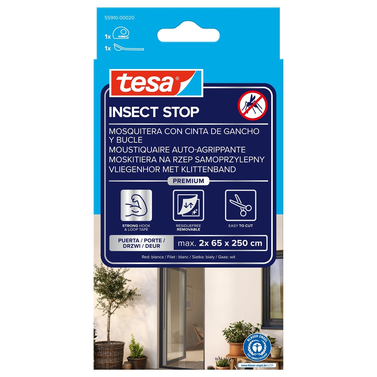 tesa INSECT STOP Klett Fliegengitter Premium für Türen weiß, 65 x 200 cm